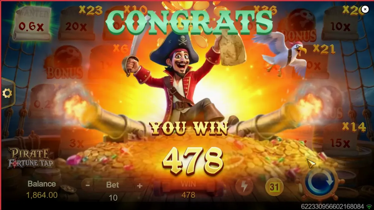 Aksi tembak-menembak meriam di laut dalam Pirate Fortune Tap