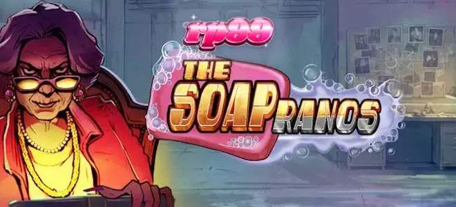 Tampilan visual slot The Soapranos dengan nuansa neon dan tema kriminal